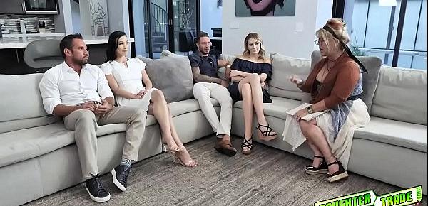  Charlotte and Diana grinds their pussies on top of each others daddies while the therapist watches them
